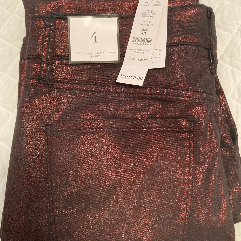 Dark Rouge Foil Mid Rise Skinny Jeans